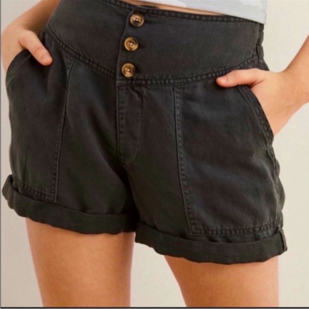 Aerie Twill V Soft Shorts Linen Blend Smoke Grey Size M